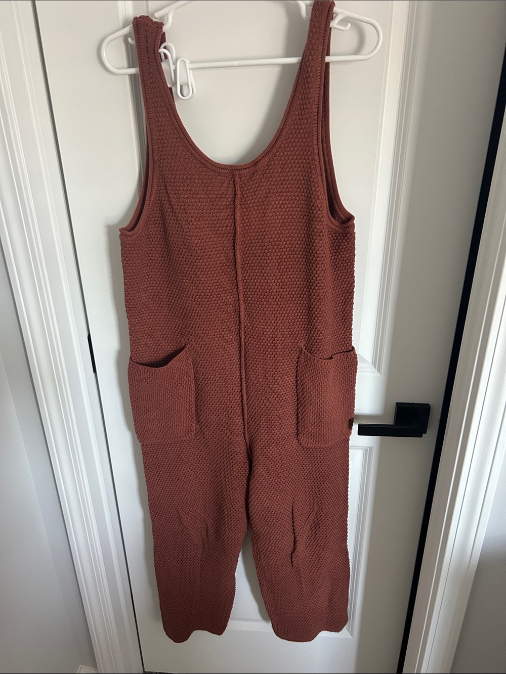 Textured Sleeveless Pocket Jumpsuit in Rusty Brown